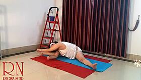 nude yoga regina noir a woman in white panties practices yoga in the gym full cam 2