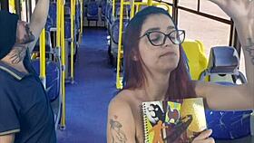 redhead student in miniskirt feels stranger's touch on bus