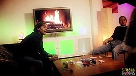 kinky babe has fun with two fat cocks