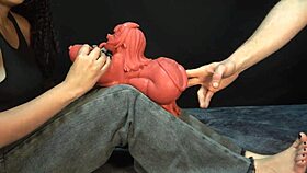 Two demons face to face, i ate the cum coming out of her dolls mouth