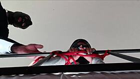 Bound and hooded im taking a cock down my throat with moaning and spit