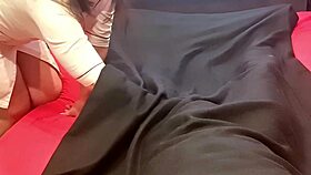 sexy nurse dominates patient with blowjob and jerk off