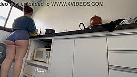 Latina woman showcases her big ass in tight shorts during solo session