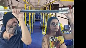 redhead student in miniskirt feels stranger's touch on bus