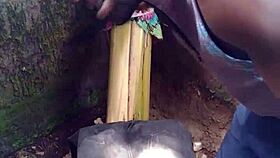 sexy performance showing hard cum in the forest