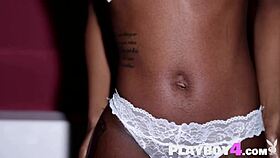 Petite ebony alicia poses hotly while milf reveals stunning body
