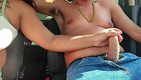 playing with giant cock in car on public road!