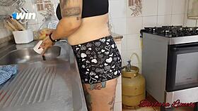 hot sex in the kitchen with a curvy milf