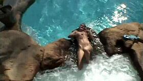 little summer with small tits fingering at pool