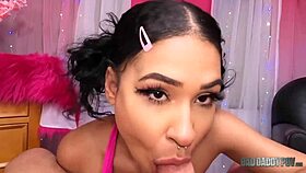 Adorable brunette teen passionately sucks huge cock in deepthroat fantasy