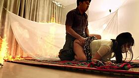 Amateur couple can't stop rough fucking during big fire