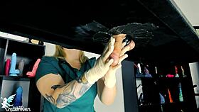 naughty nurse milks patient with gloves and toys in hospital