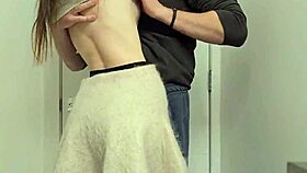 petite skinny girl bends over in public toilet moaning during orgasm