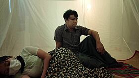 Amateur couple can't stop rough fucking during big fire