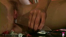 The redheaded lesbian babe feeds the other lady cakes and fruit.