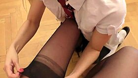 Mature Woman In Stockings Licks Lesbian Partner Passionately, Wearing Heels And Uniform In High Definition European British Scene