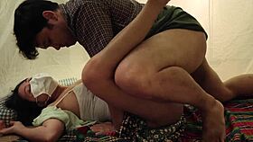 Amateur couple can't stop rough fucking during big fire