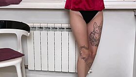 Bright Orgasm Busty Brunette On A Chair In The Kitchen