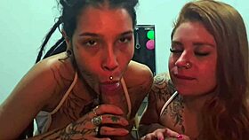 The married neighbor enjoys a double blowjob