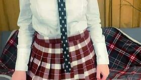 Does the busty teacher play with her strapon to dominate?