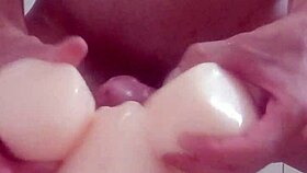 asian taiwanese babe masturbates with monster cock toy and gets creampied, want more private fun