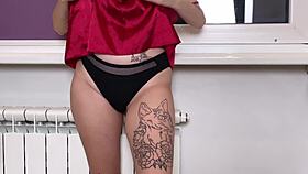 Bright Orgasm Busty Brunette On A Chair In The Kitchen