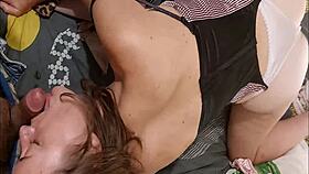 1217 - clothed white satin panty French slut fucked in satin black dress doggystyle, licking asshole