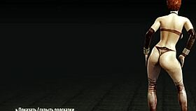 Redhead whore stripteases, flaunting big tits