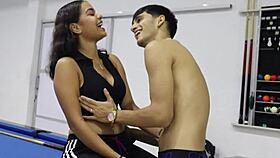 Watch this perverted Latina brunette beg for rough fucking on the billiard table after lessons!