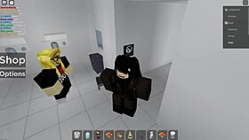 roblox character gets into risky fun in public bathroom