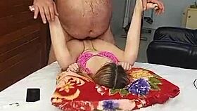 Sexy Hairy Girl In Lingerie Teases Muscular Bodybuilder's Armpit