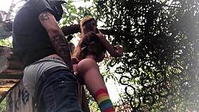 no backyard fucking the redhead's ass with sex toy