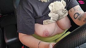oh no, i'm drivin with my huge tit's out, but i think i forgotted to put on my bra or somethin
