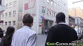 Blonde babe rides big black cock