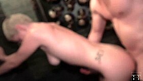 Impatient slut fucks hard in club bathroom