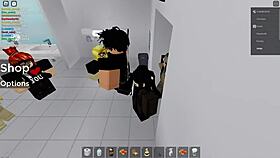 roblox character gets into risky fun in public bathroom