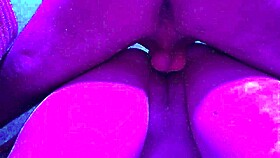 purple romantic color lighting for horny teen 18+ student fucked hard in dominating doggy