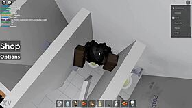 roblox character gets into risky fun in public bathroom
