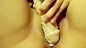 Interestingly, the young lady uses huge dildo and toys