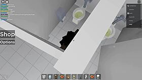 roblox character gets into risky fun in public bathroom