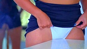 Asian Teen Fucks Table Corner for Intense Pussy Orgasm