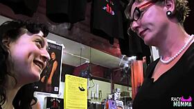 Stockinged busty cougar FINGERING herself before using TOY