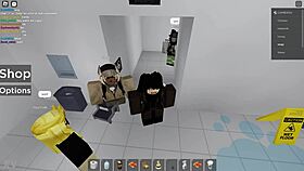 roblox character gets into risky fun in public bathroom