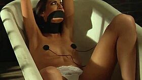 In the dungeon, the submissive slave bends over for hard doggystyle penetration by her mistress.