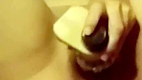 Interestingly, the young lady uses huge dildo and toys