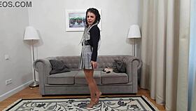 Kim toy tries on nude and black pantyhose