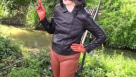 Smoking in cinnamon leather trousers