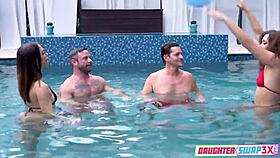 Perverted stepfather and stepdaughter share their intimate secrets which is to fuck each other to improve their family relationship so they exchange their stepdaughters pussies to hit them until they cum