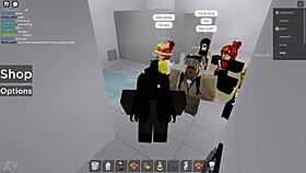 roblox character gets into risky fun in public bathroom