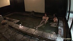 Two asian chicks have foursome sex after pool swim 😏